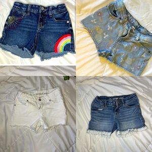 4 sets of Girls Cat and Jack jean shorts and overalls